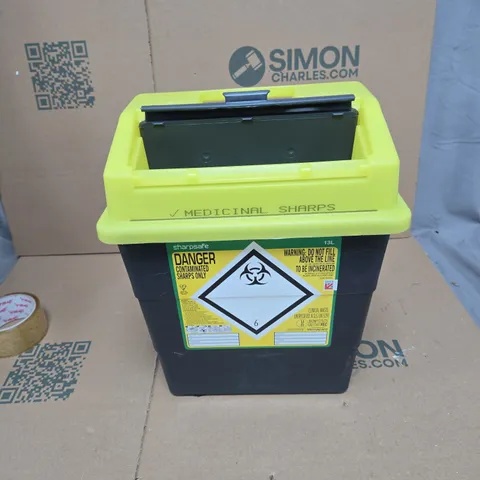 SHARPSAFE 13L SHARPS CONTAINER – YELLOW LID, BLACK BODY (MEDICAL WASTE)