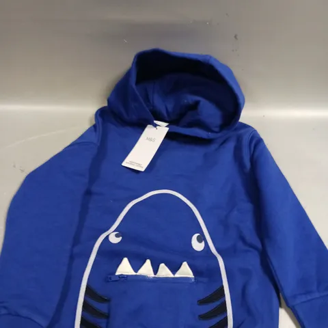 M&S CHILDRENS BLUE SHARK ZIP HOODIE - 5-6YRS