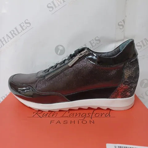 BOXED RUTH LANGSFORD WEDGE TRAINERS, BLACK - SIZE 8
