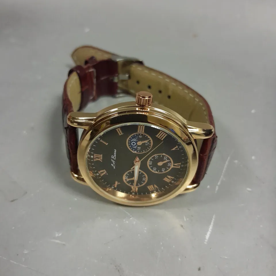 MENS LA BANUS WATCH – GOLD COLOUR CASE – LEATHER STRAP
