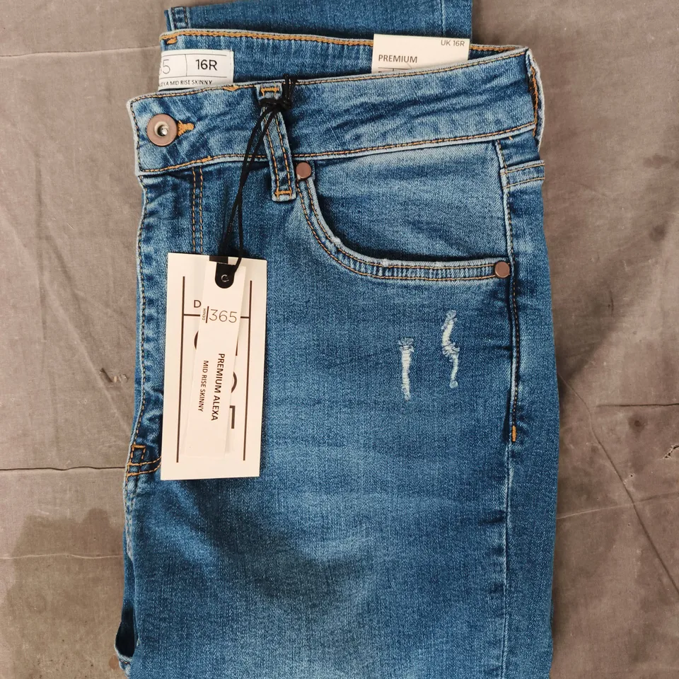 DENIM 365 PREMIUM MID-RISE SKINNY JEANS IN BLUE SIZE 16R