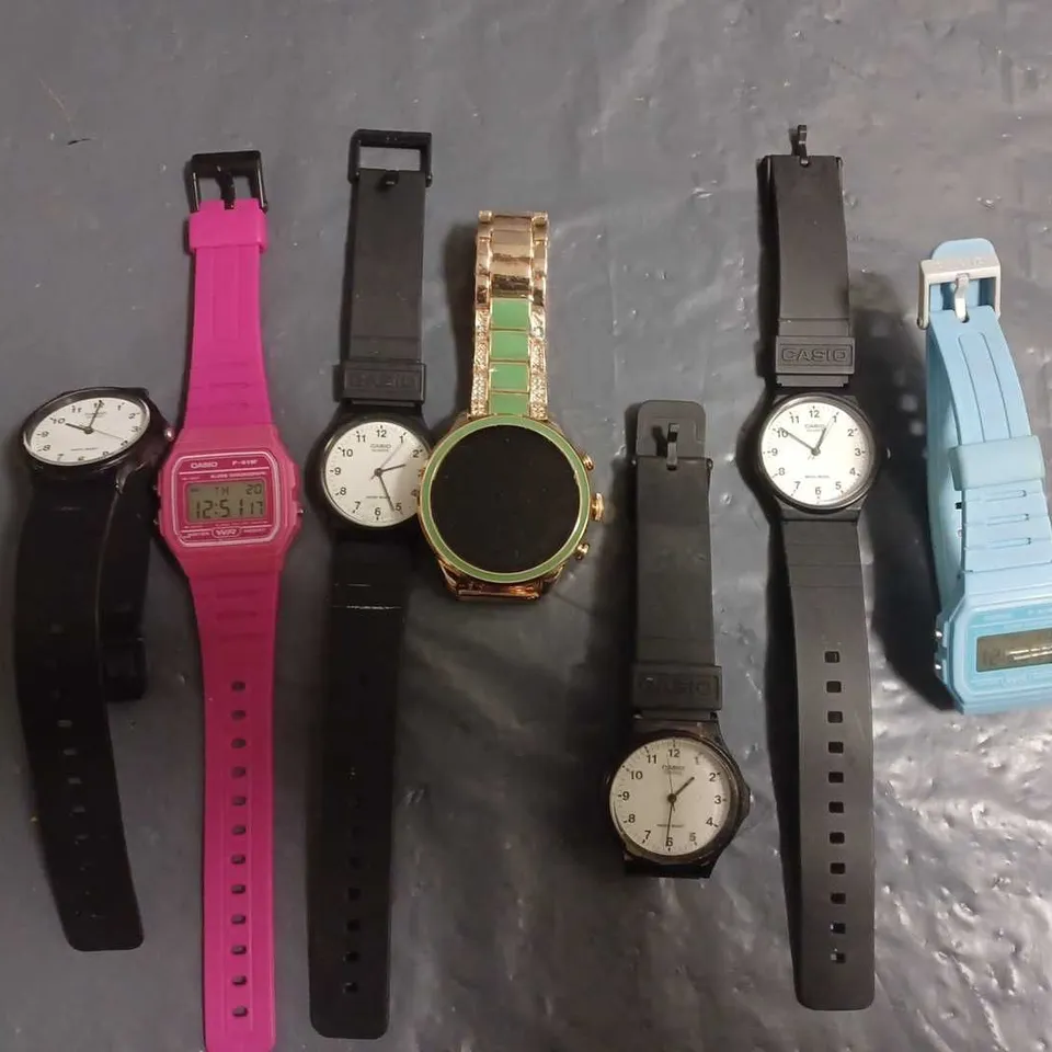 SET OF APPROXIMATELY 7 ASSORTED WATCHES TO INCLUDE - CASIO F-91W , CASIO QUARTZ , UNBRANDED DIGITAL WATCH