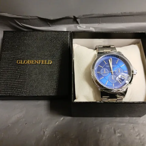 GLOBENFELD MARKSMAN SILVER BLUE DIAL STAINLESS STEEL CASE WATCH 