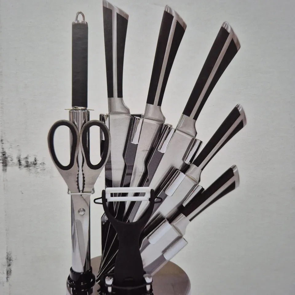 BOXED HOME 8 PIECE HOLLOW HANDLE KNIFE BLOCK SET - COLLECTION ONLY