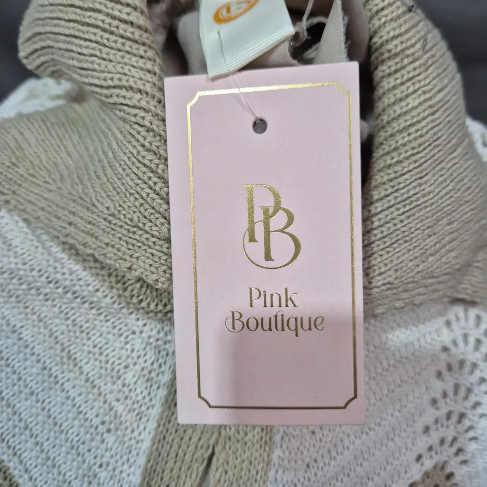 PINK BOUFIQUE CREAM ZIG ZAG KNIT CARDIGAN - SIZE S, 