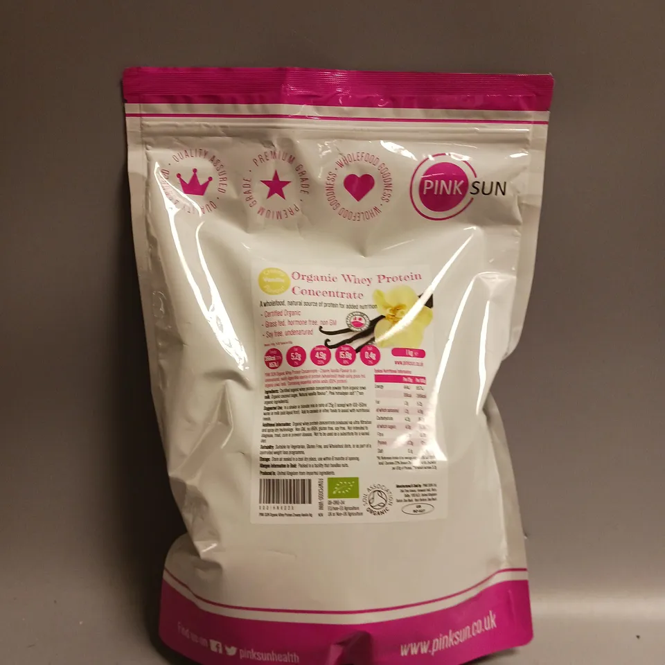 SEALED PINKSUN ORGANIC WHEY PROTEIN CONCENTRATE IN CREAMY VANILLA FLAVOUR 1KG