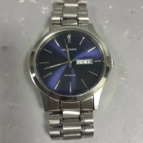 SEKONDA STAINLESS STEEL GENTS WATCH WITH NAVY DIAL