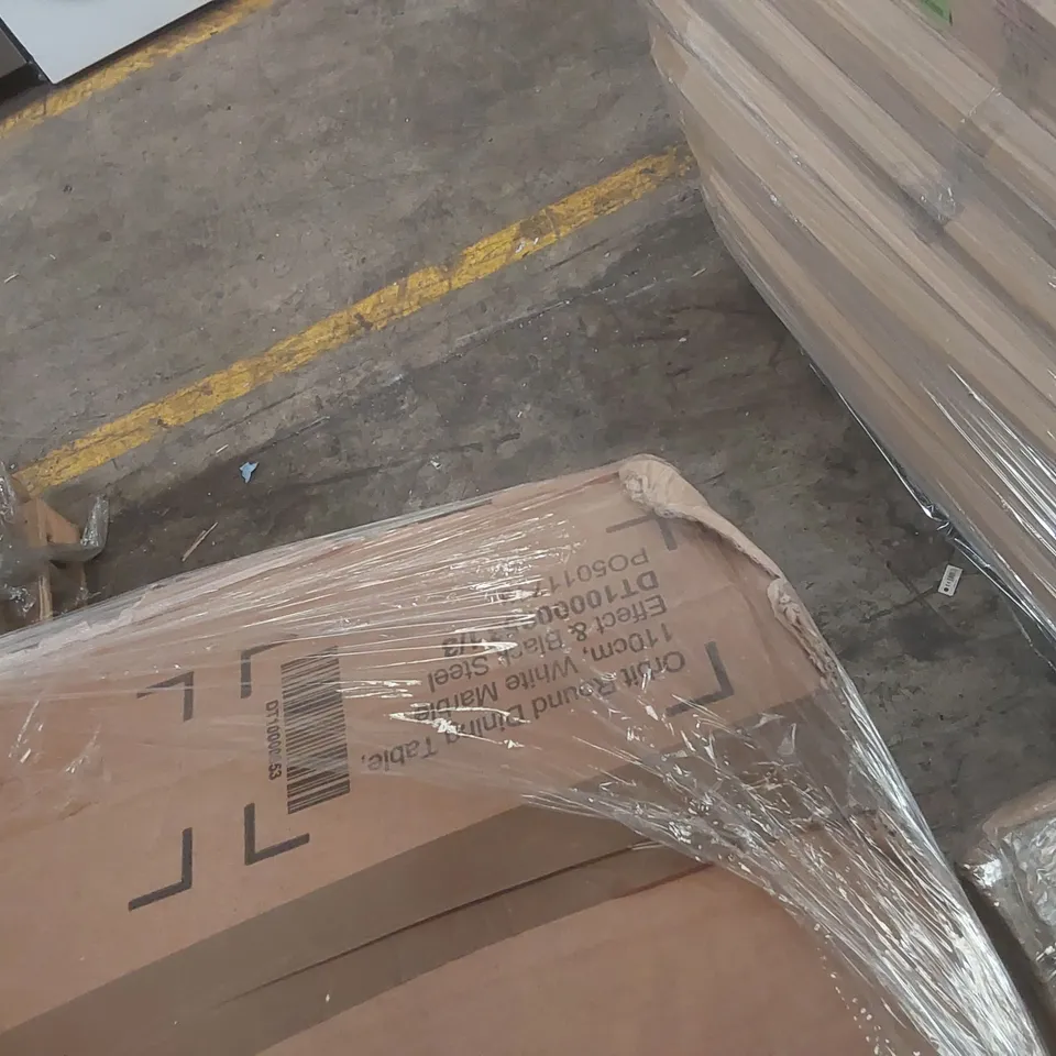 PALLET CONTAINING A VERY LARGE QUANTITY OF ASSORTED DESIGNER FURNITURE PARTS INCLUDING: DINING CHAIR PARTS, DINING TABLE PARTS ECT