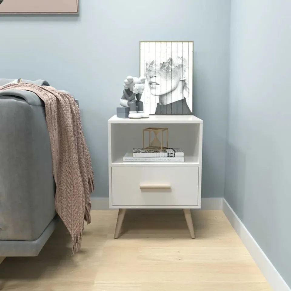 BOXED CULAR 1-DRAWER NIGHTSTAND IN WHITE (1 BOX)