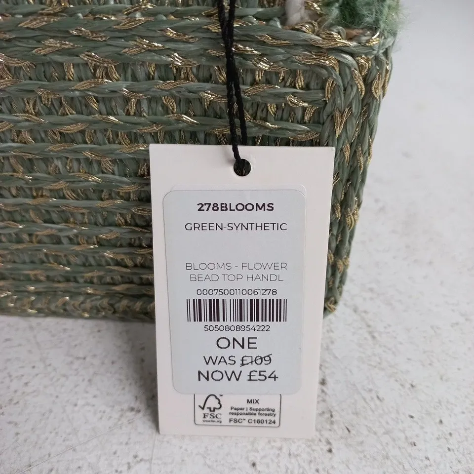 DUNE LONDON GREEN HANDBAG WITH FLORAL BEAD TOP HANDLE