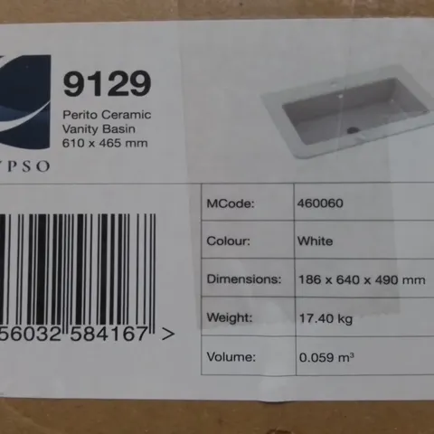 BOXED PERITO CERAMIC VANITY BASIN 610 X 465MM