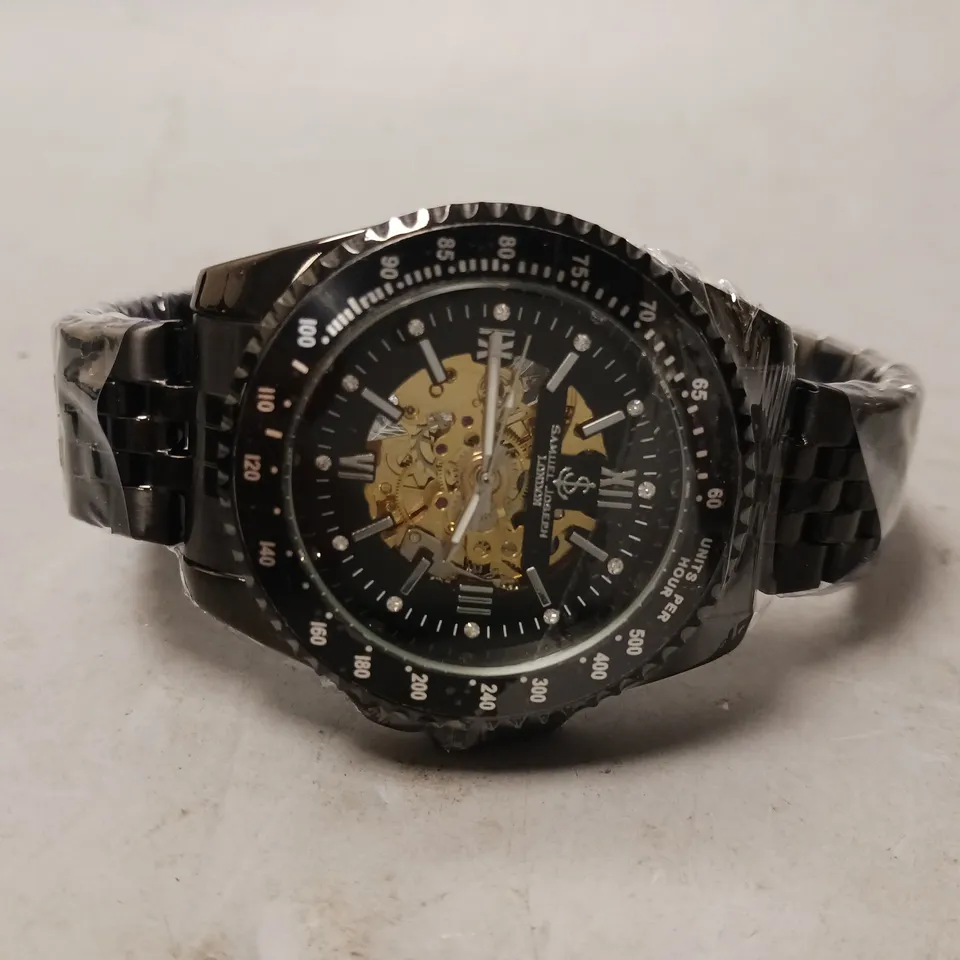 BOXED SAMUEL JOSEPH LTD ED IP SKELETON AUTOMATIC WATCH WITH STAINLESS STEEL BRACELET