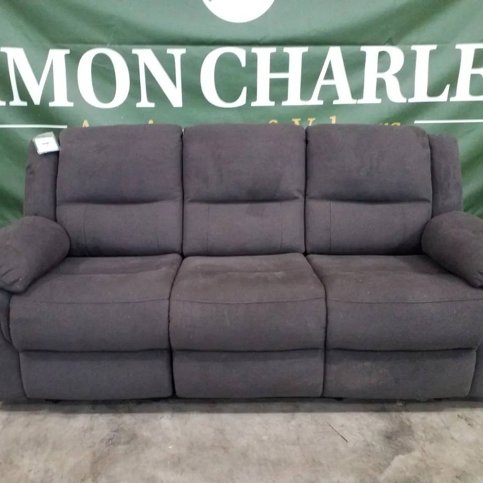 QUALITY DESIGNER 3 SEATER MANUAL RECLINER SOFA - DARK GREY FABRIC 