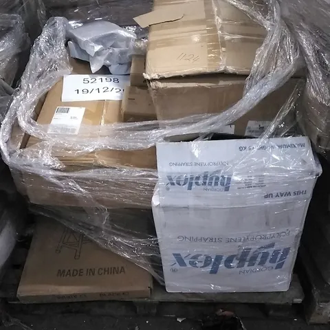 PALLET OF HOUSEHOLD ITEMS TO INCLUDE DINING CHAIR, WALKIE-TALKIE, LED FLOOD LIGHT AND OTHER ASSORTED ITEMS..