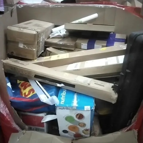 PALLET OF ASSORTED HOUSEHOLD GOODS AND PRODUCTS TO INCLUDE; FOLD SOCCER GOAL, BLENDER, AIR COOLER, BOXED FURNITURE ETC