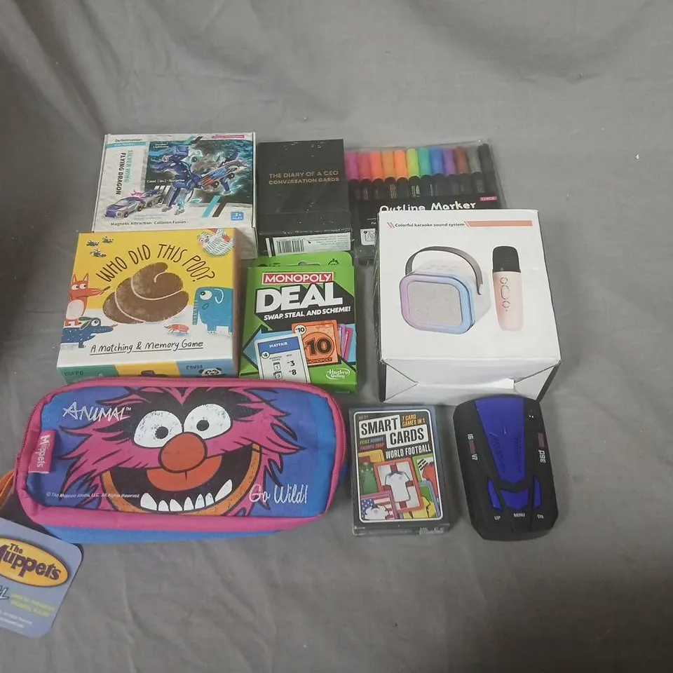 ASSORTED TOYS, GAMES & STATIONERY BUNDLE – MONOPOLY DEAL, MUPPETS PENCIL CASE & MEMORY GAME