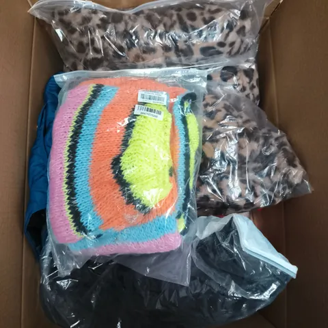 LARGE BOX OF APPROXIMATELY 25 ASSORTED CLOTHING ITEMS IN VARIOUS COLOURS, STYLES AND SIZES - COLLECTION ONLY