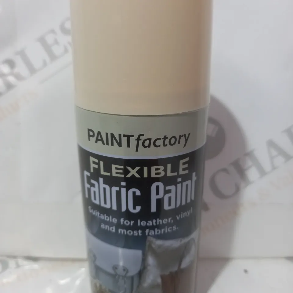 BOX OF APPROXIMATELY 20 CANS OF PAINT FACTORY FLEXIBLE FABRIC PAINT IN IVORY (200ML)