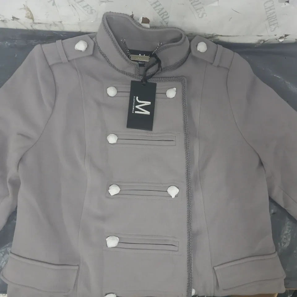 JM FASHION BY JULIEN MACDONALD MIDI LENGTH DRUMMER COAT IN GREY SIZE 14