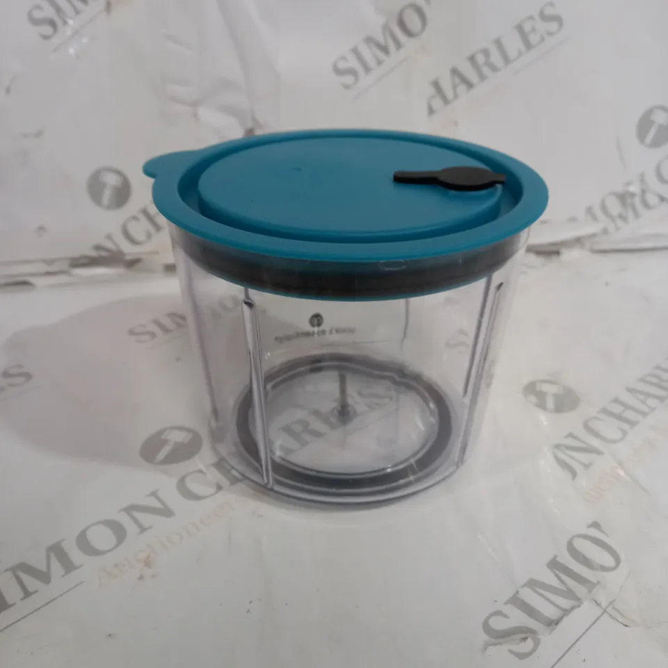 COOKS ESSENTIALS 5 BLADE PRESS CHOPPER WITH STORAGE LID - TEAL