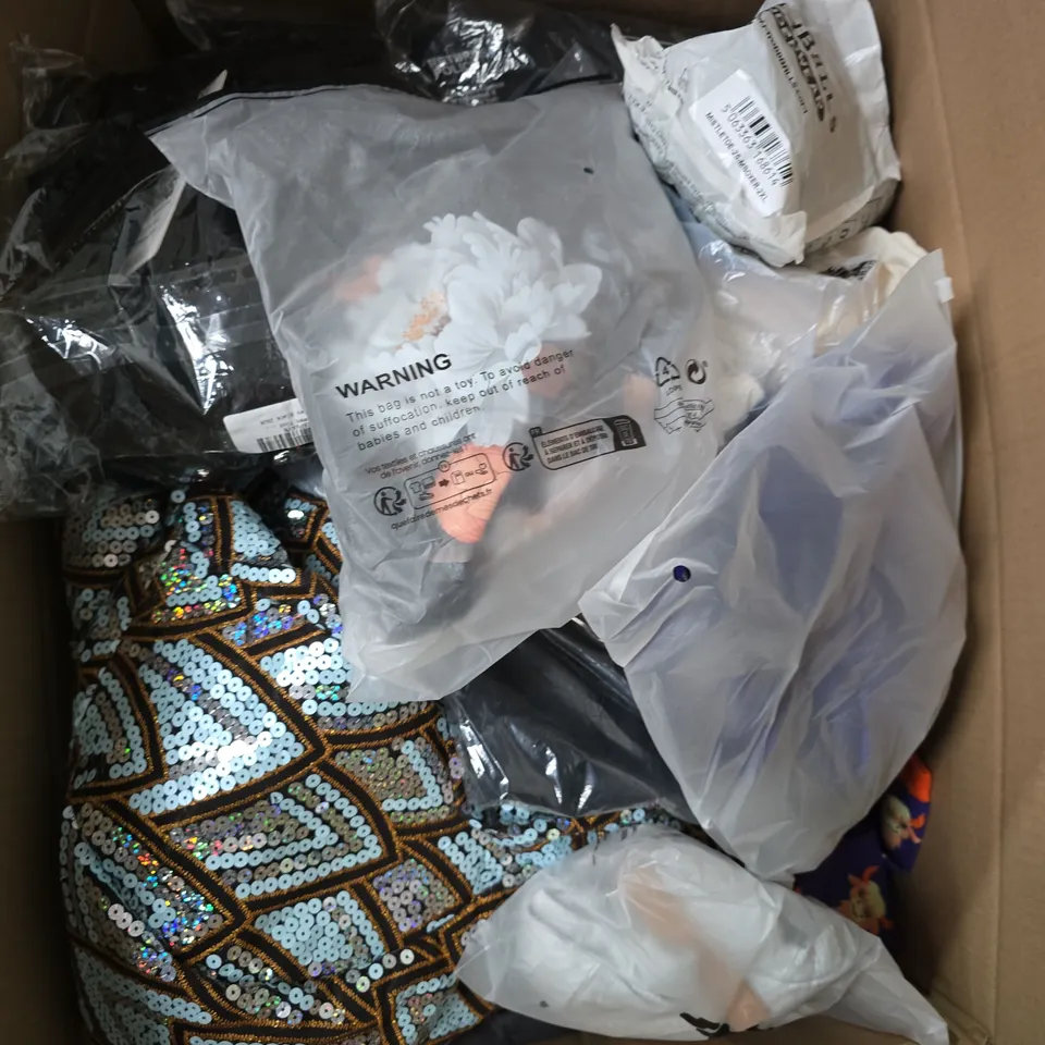 LARGE BOX OF APPROXIMATELY 25 ASSORTED CLOTHING ITEMS IN VARIOUS COLOURS, STYLES AND SIZES - COLLECTION ONLY