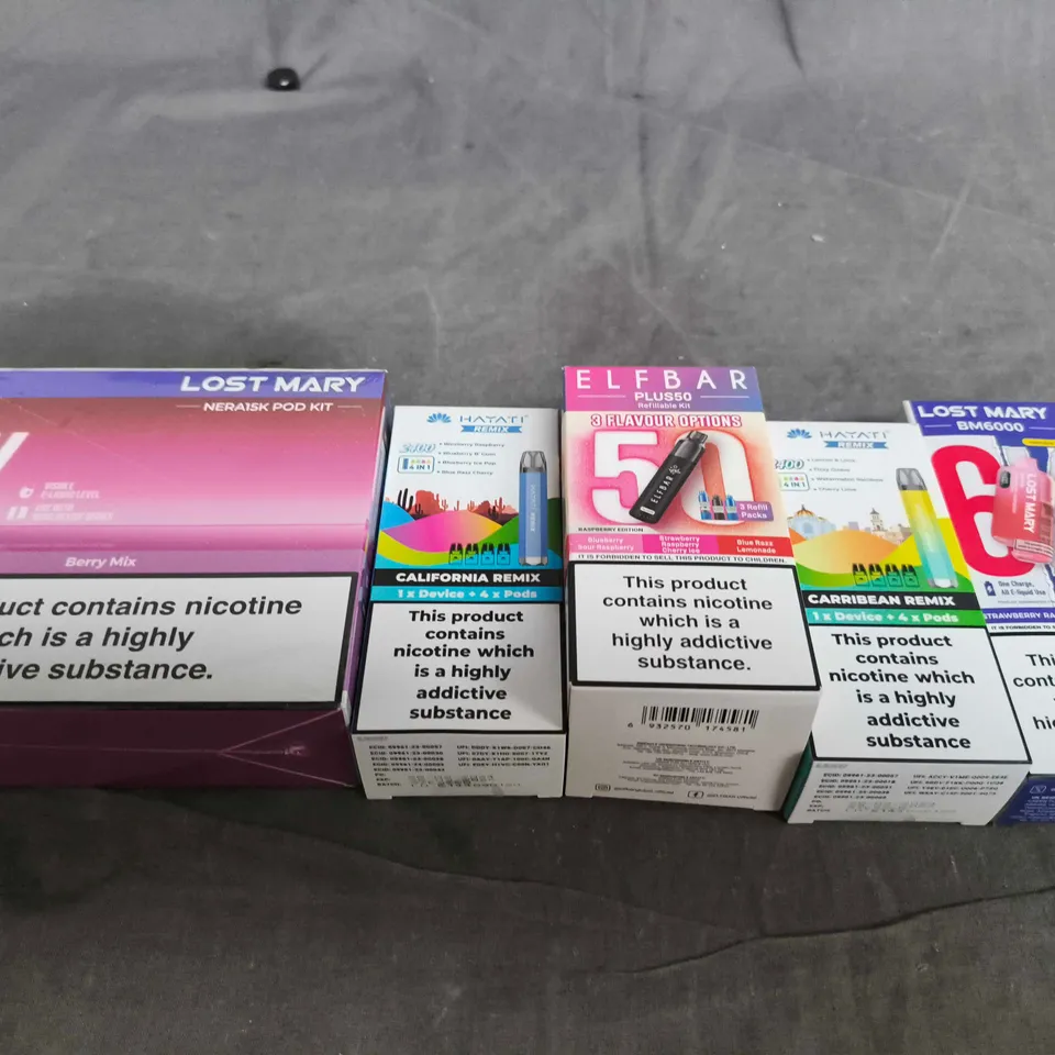 APPROXIMATELY 15 ASSORTED E-CIGARETTE AND VAPE PRODUCTS TO INCLUDE LOST MARY, ELFBAR, HAYATI ETC