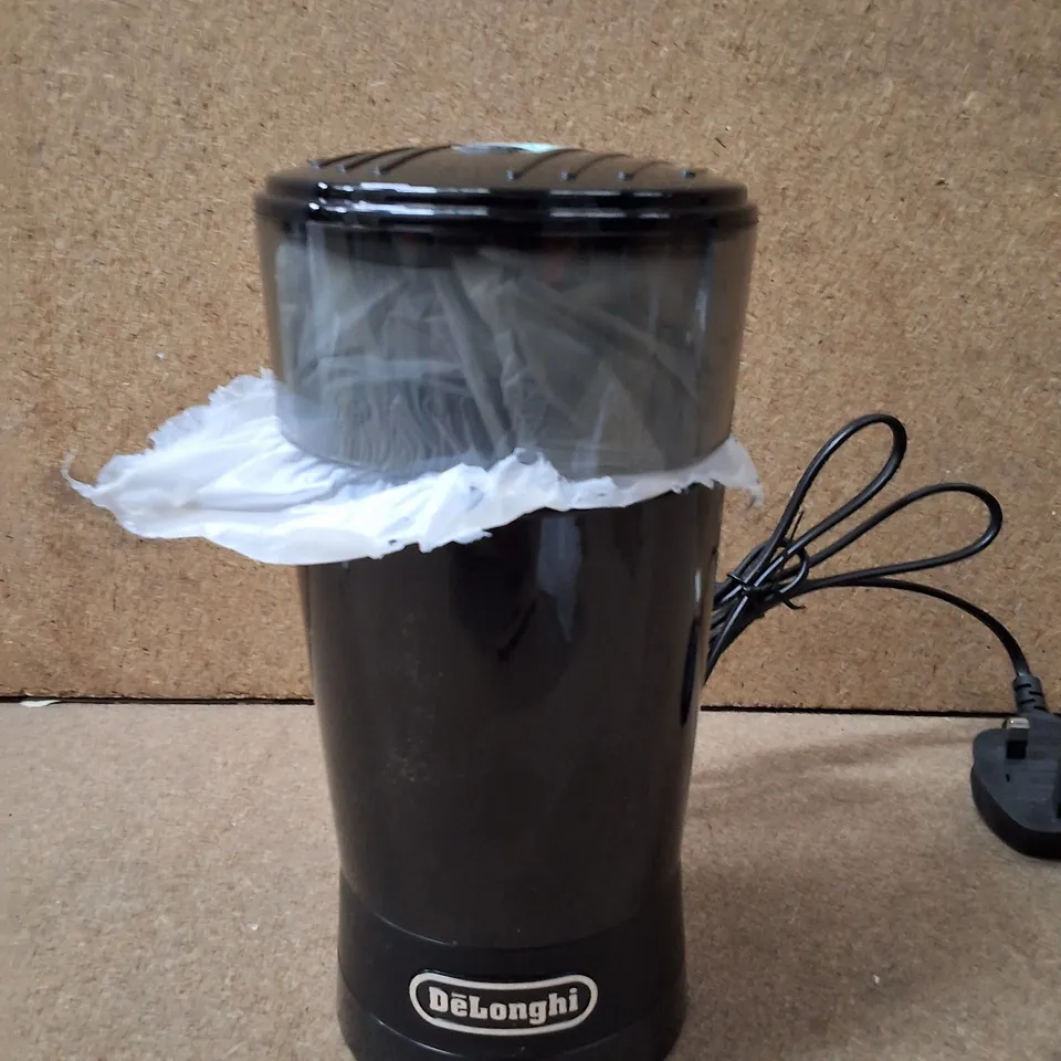 BOXED DE'LONGHI KG200 ELECTRIC COFFEE GRINDER, STAINLESS STEEL BLADE, 90G COFFEE BEAN CAPACITY, BLACK