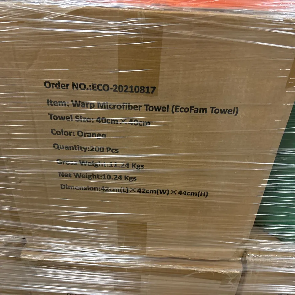 PALLET TO CONTAIN A LARGE QUANTITY OF ECOFAM MICROFIBER TOWELS 