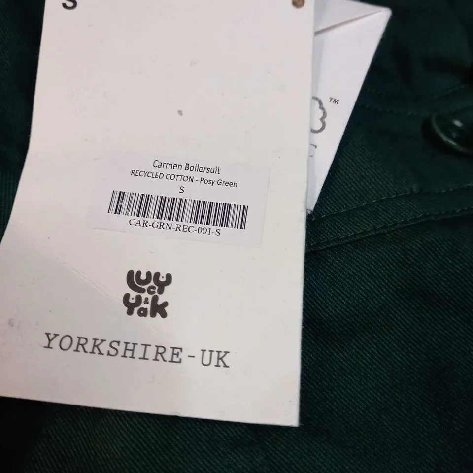 LUCY YAK POSY GREEN CARMEN BOILERSUIT - SMALL