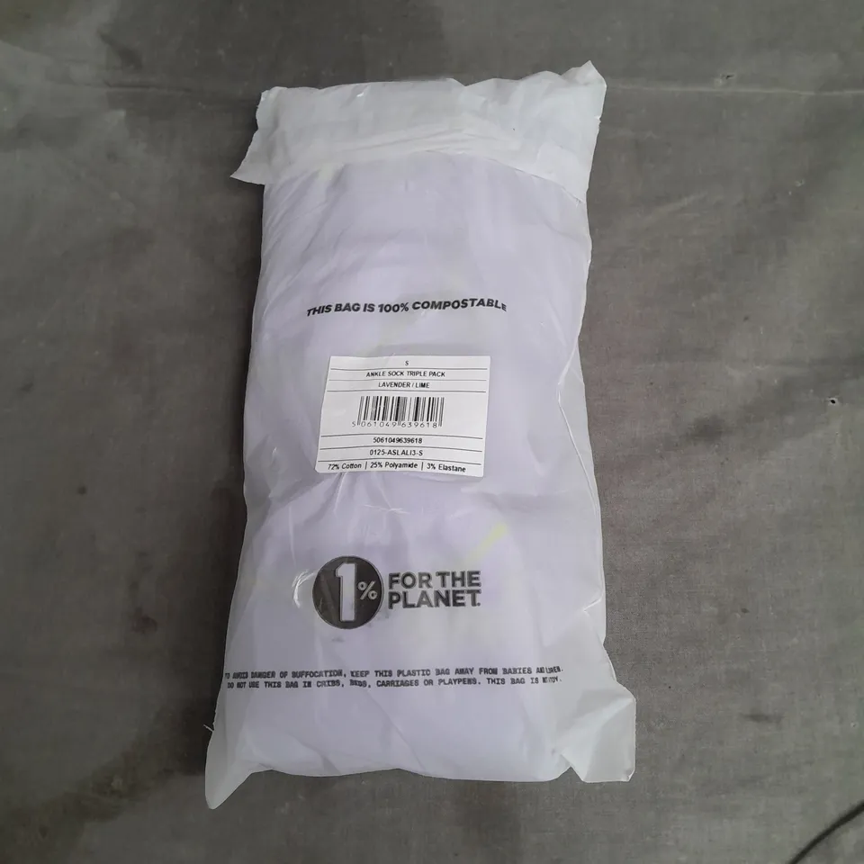 SEALED RAD ANKLE SOCK TRIPLE PACK IN LAVENDER & LIME SIZE S