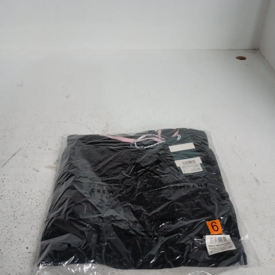 CREW CLOTHING COMPANY PERFECT CREW SLUB T-SHIRT – BLACK, UK SIZE 6