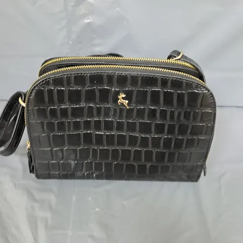 ASHWOOD CROC LEATHER SMALL HALF MOON CROSS-BODY - BLACK