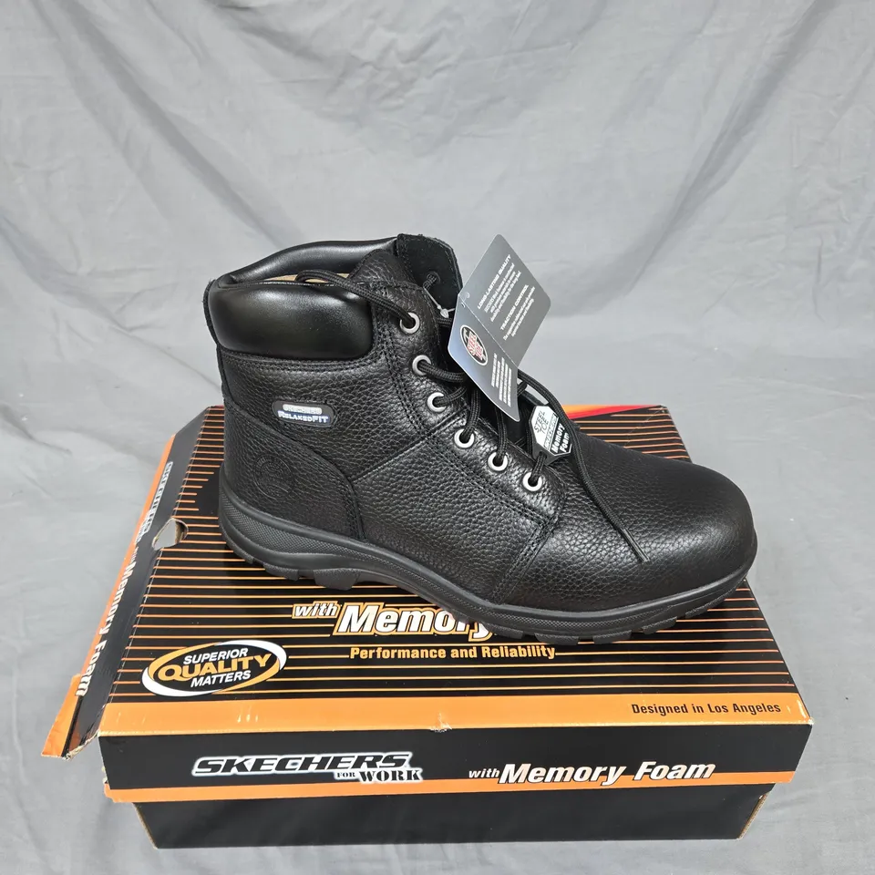 SKECHERS WORK MEN'S LEATHER SAFETY BOOTS – MEMORY FOAM, BLACK STEEL TOE. UK SIZE 11