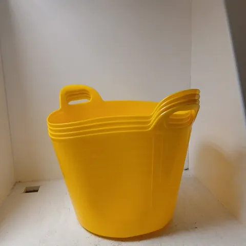 APPROXIMATELY 4 X YELLOW FLEXIBLE PLASTIC STORAGE TUB