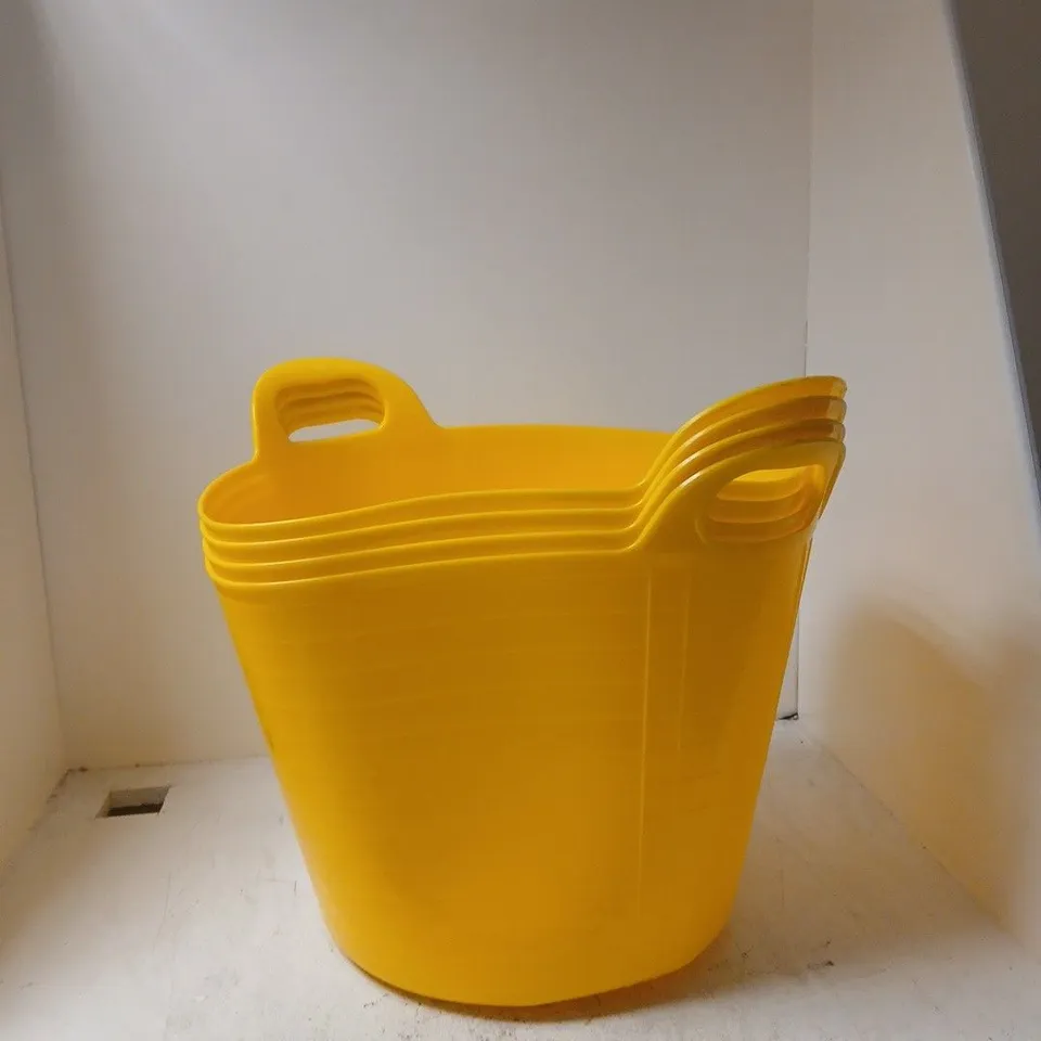 APPROXIMATELY 4 X YELLOW FLEXIBLE PLASTIC STORAGE TUB