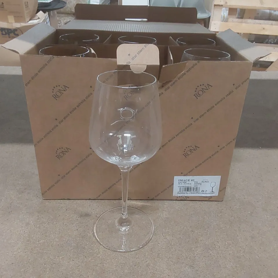 BOX CONTAINING 6x BRAND NEW RONA 360ML WINE GLASSES