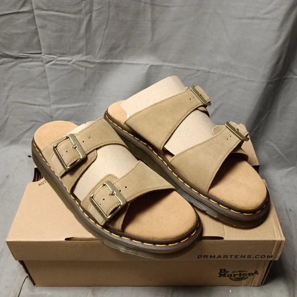 DR. MARTENS SUEDE SANDALS – BEIGE WITH TWO BUCKLE STRAPS SIZE 10