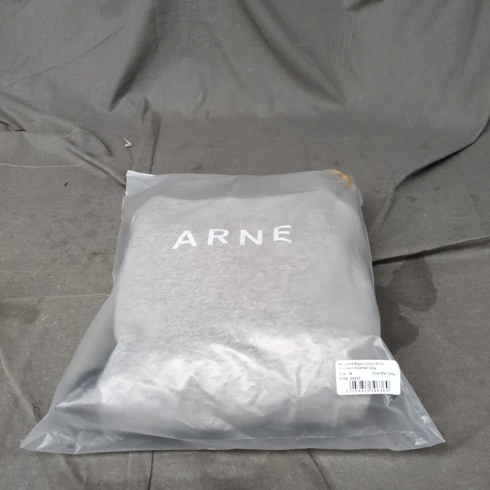 ARNE NEOPRENE RAGLAN COLOUR BLOCK HOODIE MEDIUM OLIVE/MARL/GREY