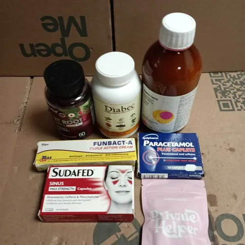APPROXIAMTELY 15 ASSORTED HEALTH PRODUCTS TO INCLUDE SUDAFED, DIABEC, PEPTAC LIQUID ETC 