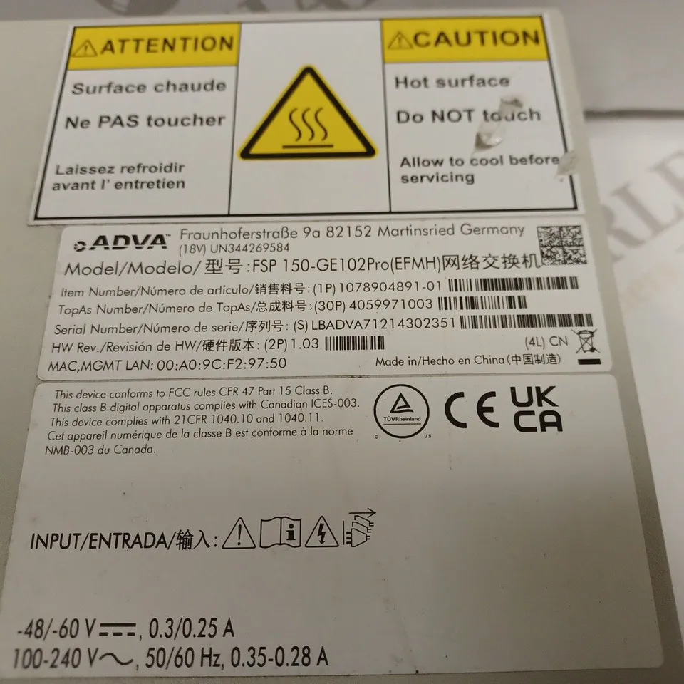 UNBOXED ADVA FSP 150-GE102PRO