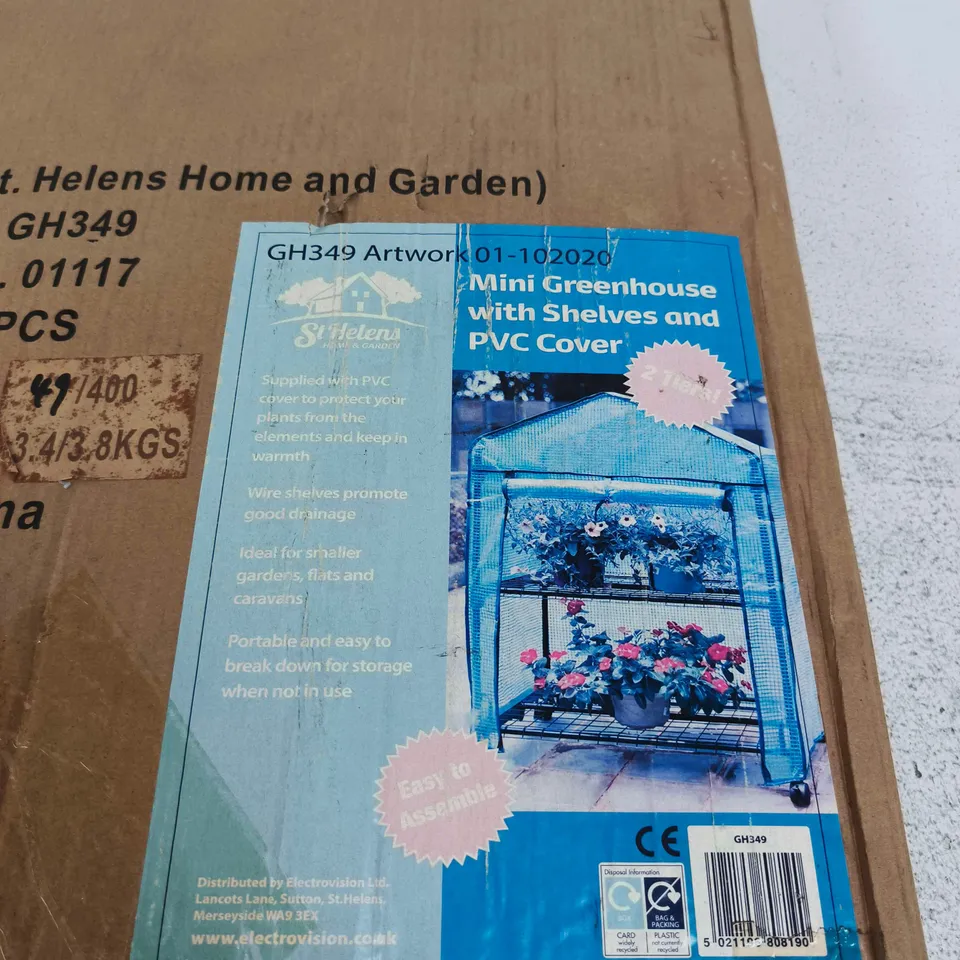 ST HELENS MINI GREENHOUSE WITH SHELVES AND PVC COVER – GH349 (BOXED)