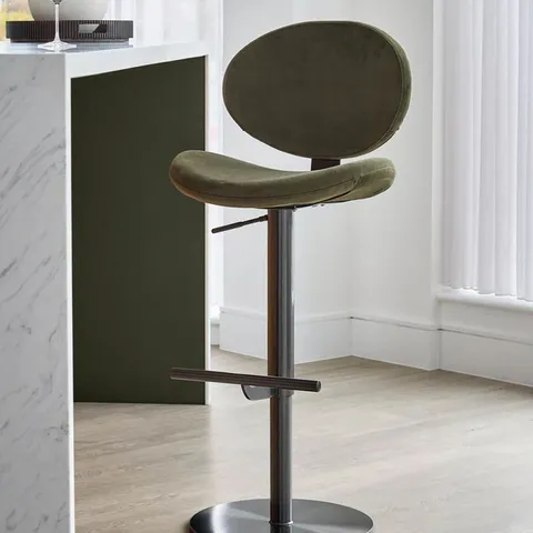 BOXED DANETTI LILAH OLIVE GREEN VELVET GAS LIFT BAR STOOL