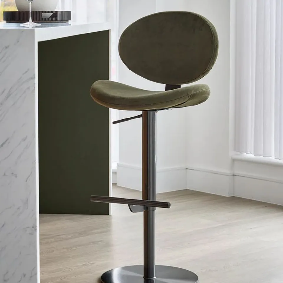 BOXED DANETTI LILAH OLIVE GREEN VELVET GAS LIFT BAR STOOL