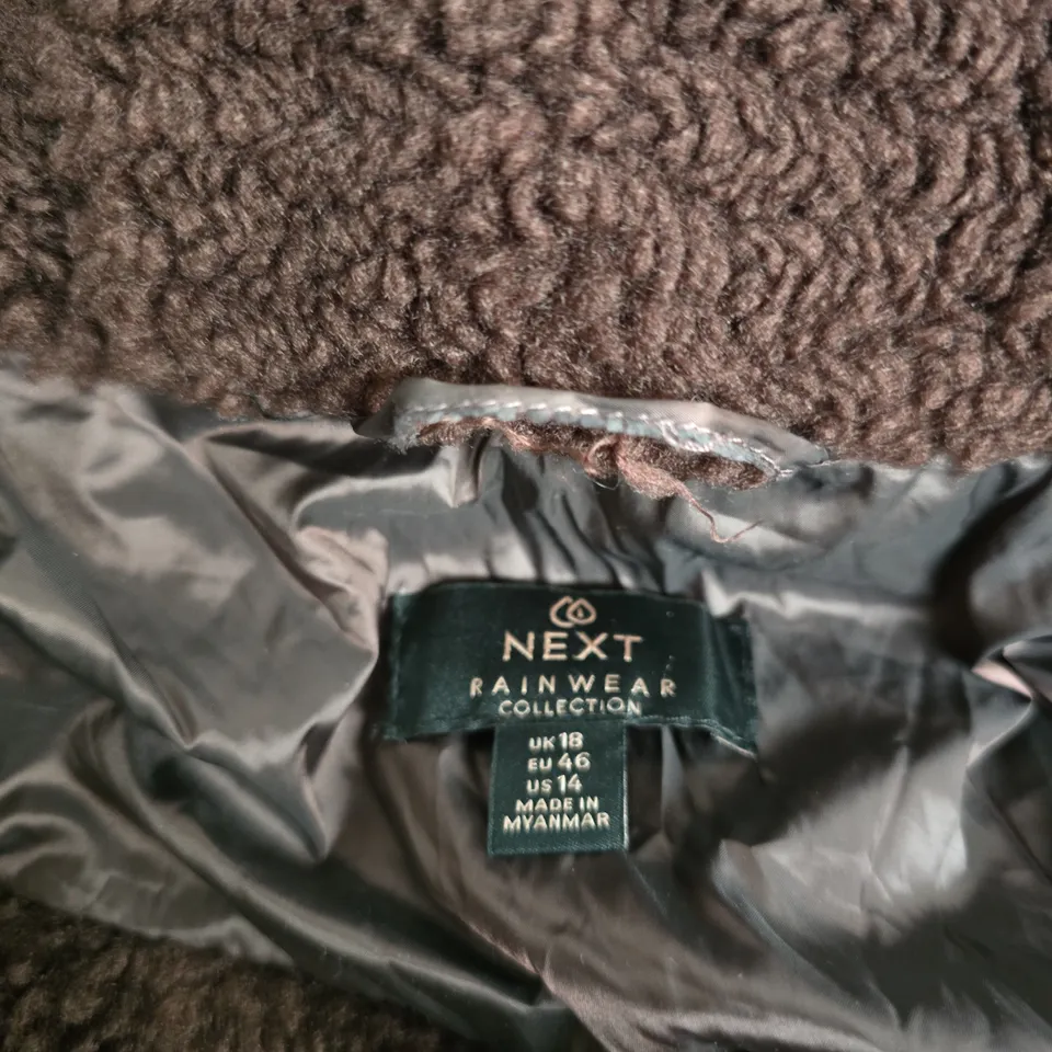 NEXT RAINWEAR COLLECTION LONG PUFFER COAT – UK 18, BROWN