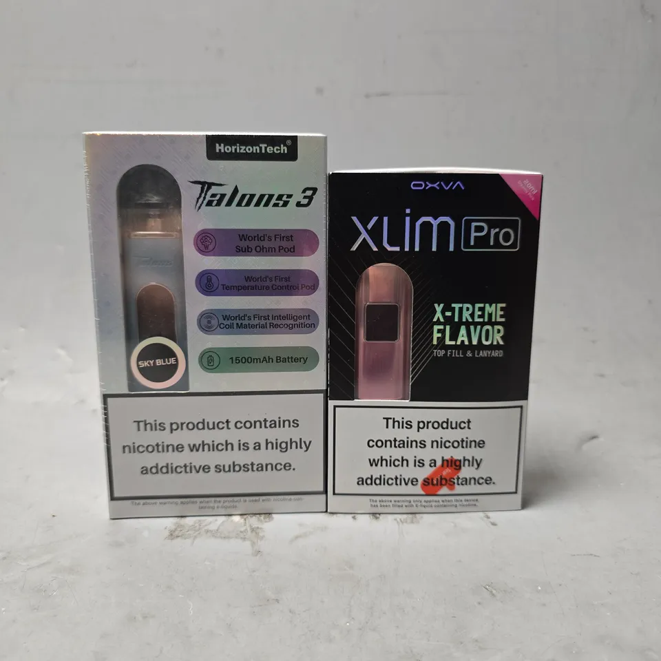 BOX OF APPROXIMATELY 15 ASSORTED E-CIGARETTES PRODUCTS TO INCLUDE - HORIZONTECH TALONS 3 & OXVA XLIM PRO
