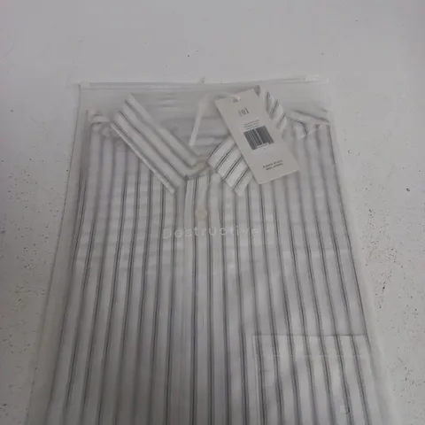 BAGGED DESTRUCTIVE CROPPED LONG SLEEVE STRIPED SHIRT β WHITE/BLUE, UK SIZE L