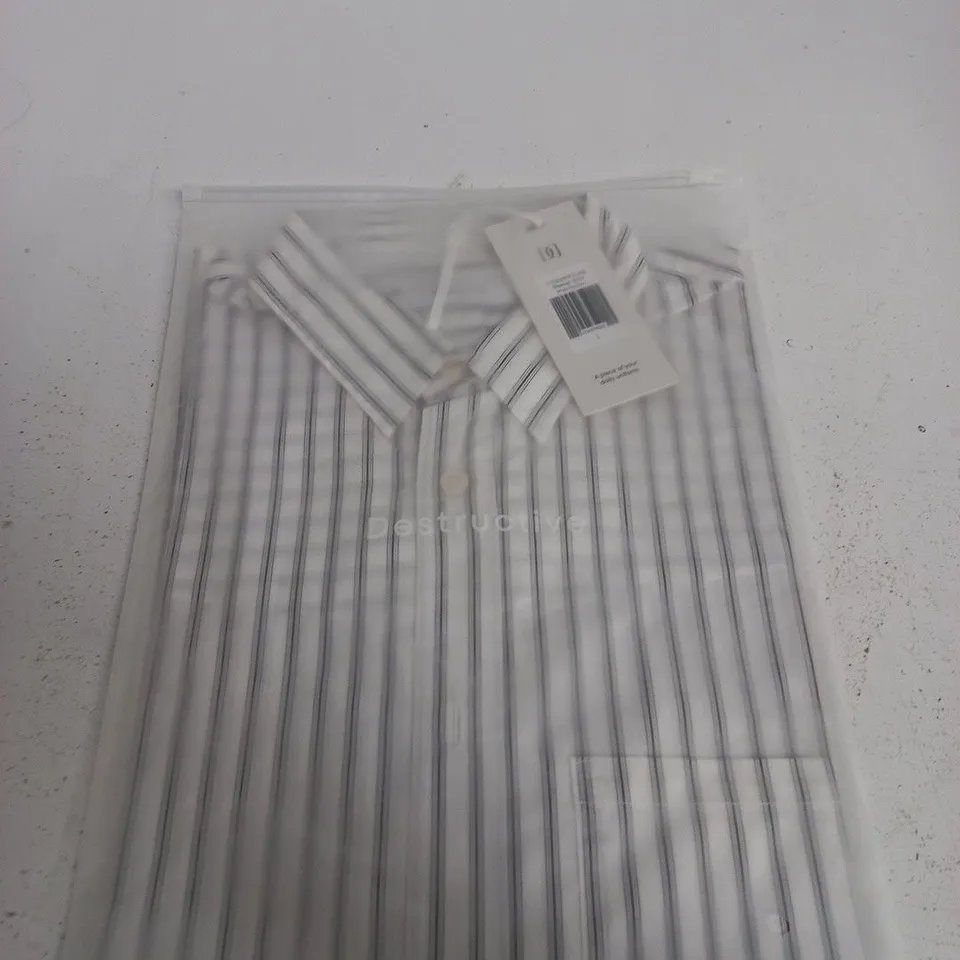 BAGGED DESTRUCTIVE CROPPED LONG SLEEVE STRIPED SHIRT – WHITE/BLUE, UK SIZE L