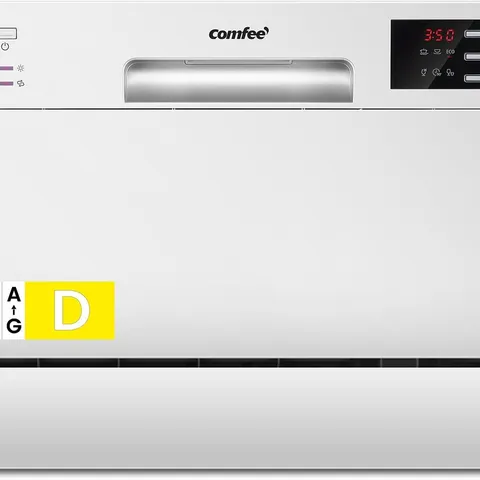 BOXED COMFEE' TABLE TOP DISHWASHER, 6 PLACE SETTINGS, WHITE | AUTO DOOR OPEN DRY, LED DISPLAY, DELAY START & 47DB QUIET NOISE – ENERGY CLASS D, COMPACT FOR SMALL UK FAMILIES