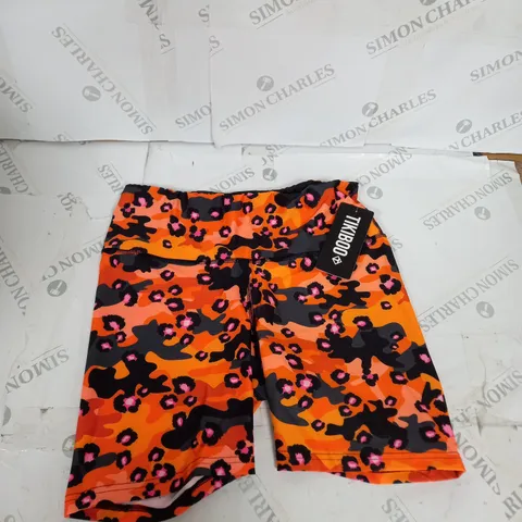 TIKIBOO ORANGE LEOPARD CAMO RUNNING SHORTS SIZE L