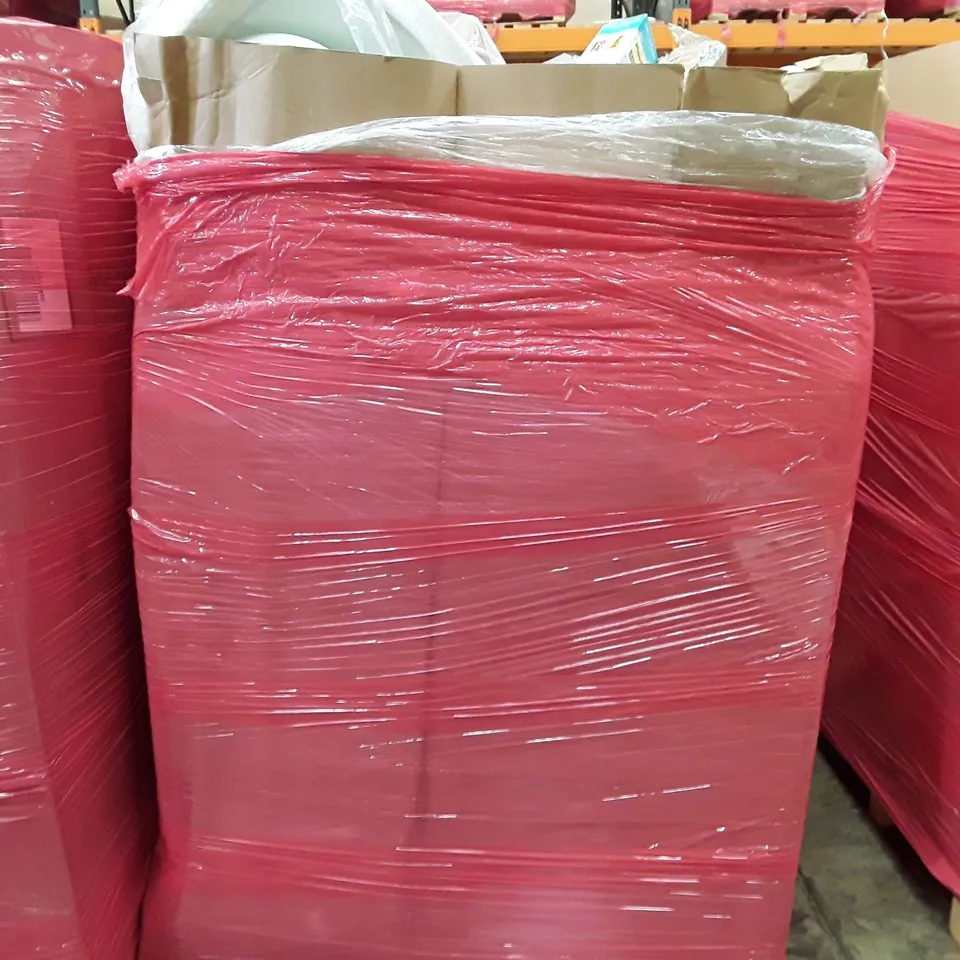 PALLET OF ASSORTED HOUSEHOLD ITEMS TO INCLUDE SHOE RACKS, PICTURES, BATH MATTS AND PLAYPEN/TRAVEL COT ECT